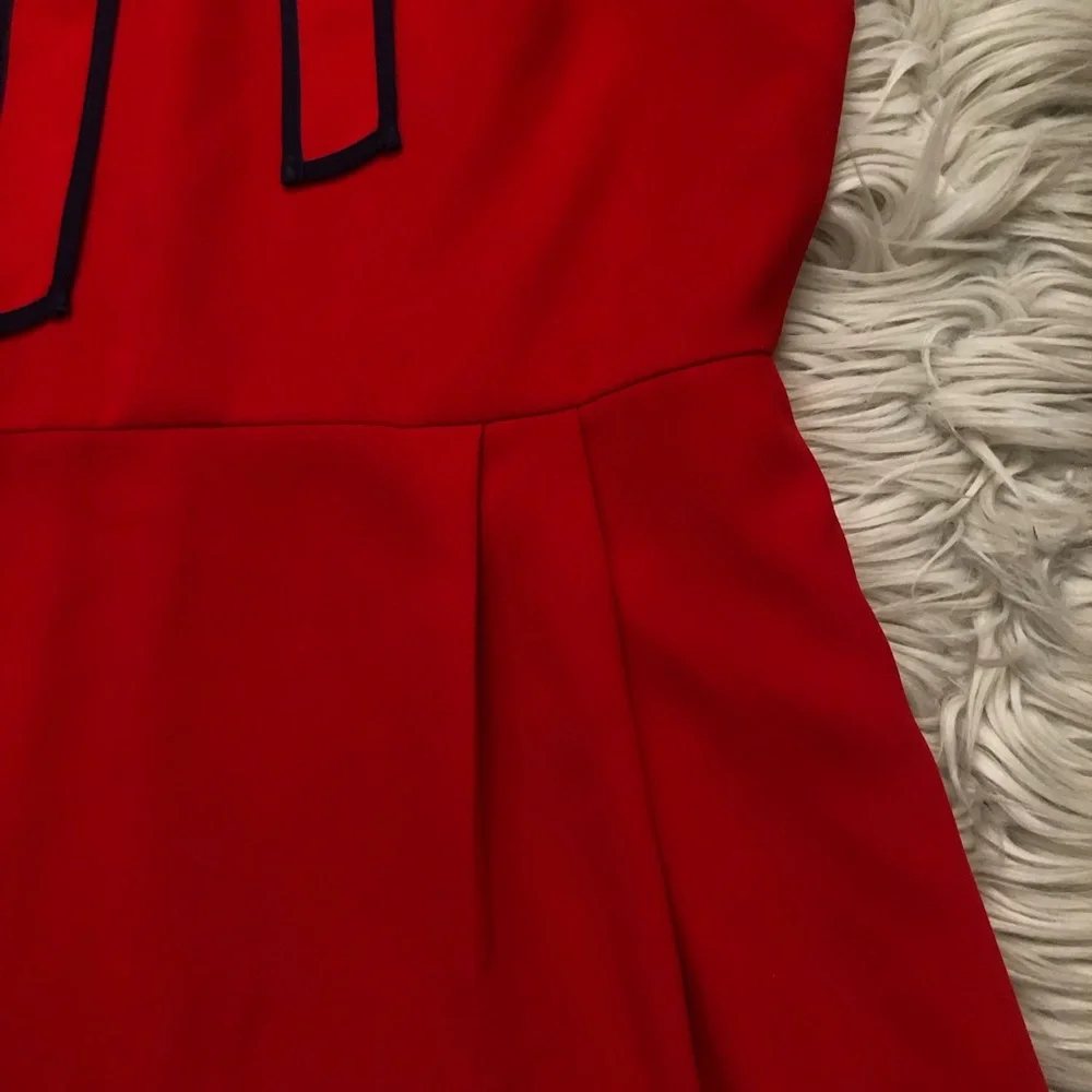 J Crew Bow Tie-neck 365 Crepe Fit & Flare Cap Sleeves Nautical Red Navy Dress 10